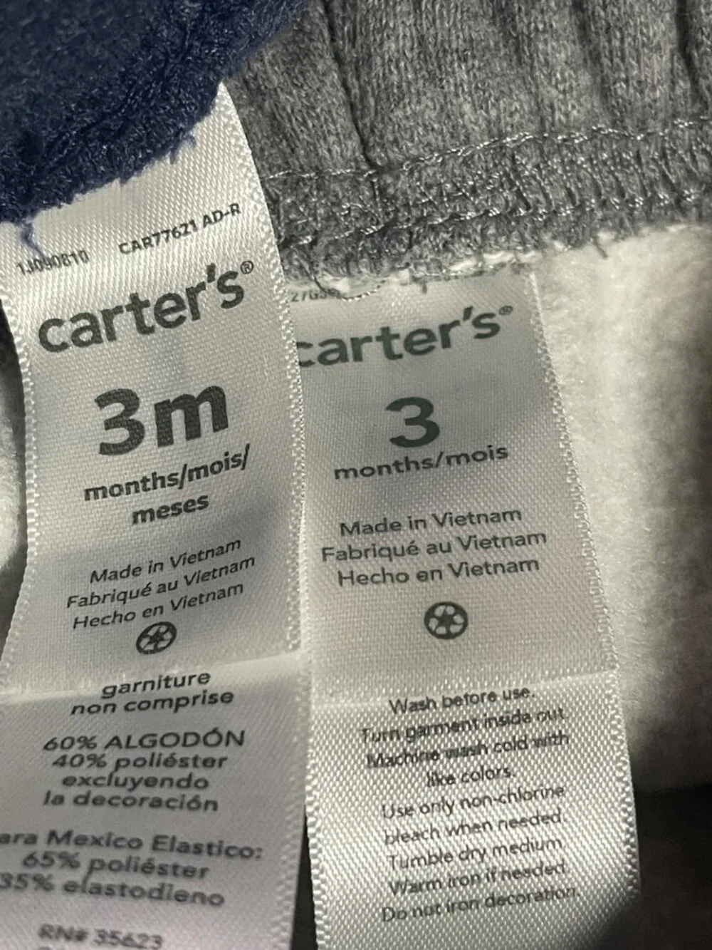 Carters Baby Pants Bundle 4-Pack 3M Cotton Blend Blue & Gray Joggers & Leggings